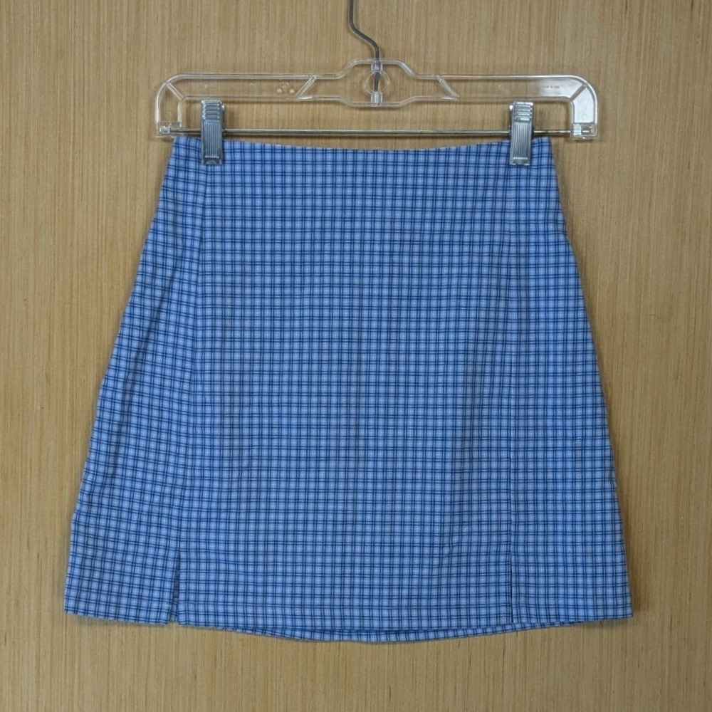Brandy Melville Preppy Schoolgirl Plaid Mini Skirt Size XS Baby Blue High Waist